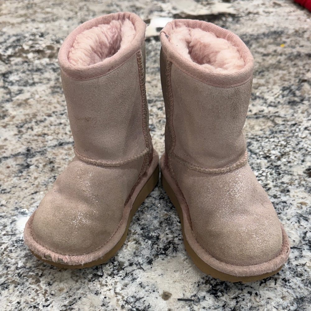 UGG Light Pink Suede Short Shearling Boots